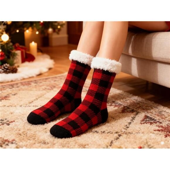 Slipper Socks for Women with Grippers, Fuzzy Christmas Socks Fluffy Cabin Cozy - Picture 2 of 7